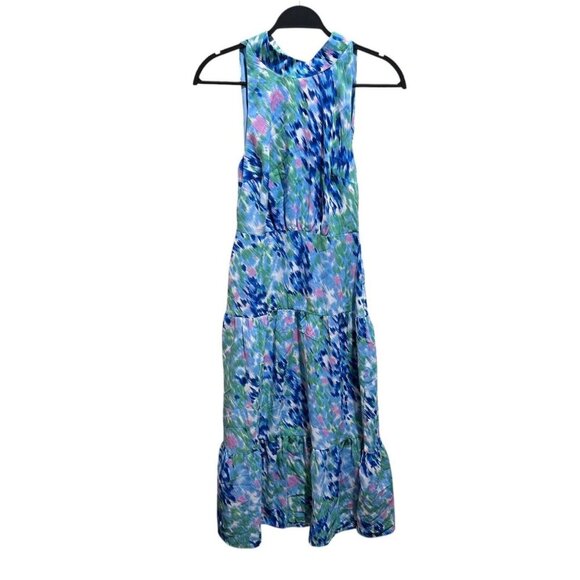 Sam Edelman Size 4 Brushstroke Garden A-Line Mock Neck Midi Dress NWT - Picture 2 of 10